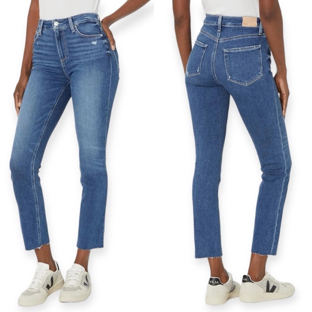 PAIGE Hoxton Slim Raw Hem Cropped High Rise Skinny Jeans Womens 30